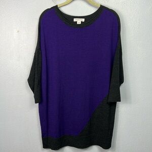 Coldwater Creek Purple & Gray 3/4 Sleeve Scoop Neck Tunic Sweater Large